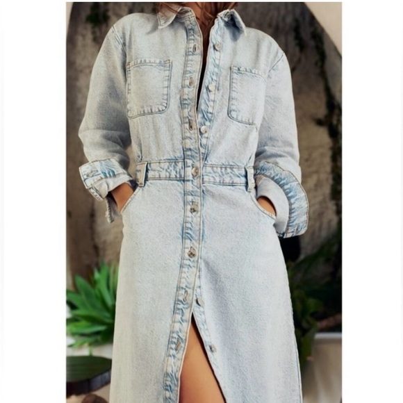 Zara Light Blue Button-Down Midi Dress Medium - Picture 4 of 9